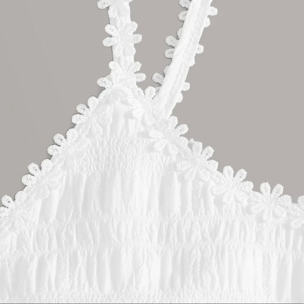 Appliques Button Front Shirred Back Crop Cami Top - Picture 3 of 7